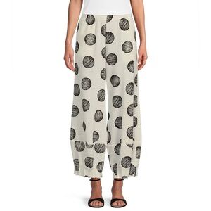 Woven Dotted Mixed Print Lantern Wide-Leg Pant